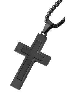 Herren Halskette mit Kreuz Anhänger schwarz 61 cm Venezianerkette schräg