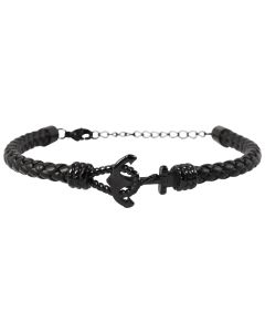 Akzent Lederarmband Anker schwarz Echtleder Edelstahl