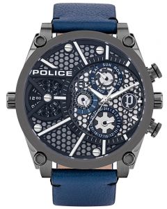 Police Armbanduhr Herrenuhr Multifunktion Lederband blau PL15381JSU.61B