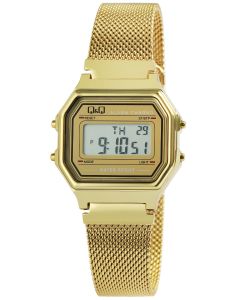 Digital Armbanduhr Q&Q Uhr Meshband golden M173J026Y