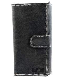 Raptor Damen Geldbörse schwarz Leder Portemonnaie Querformat 18x10 cm